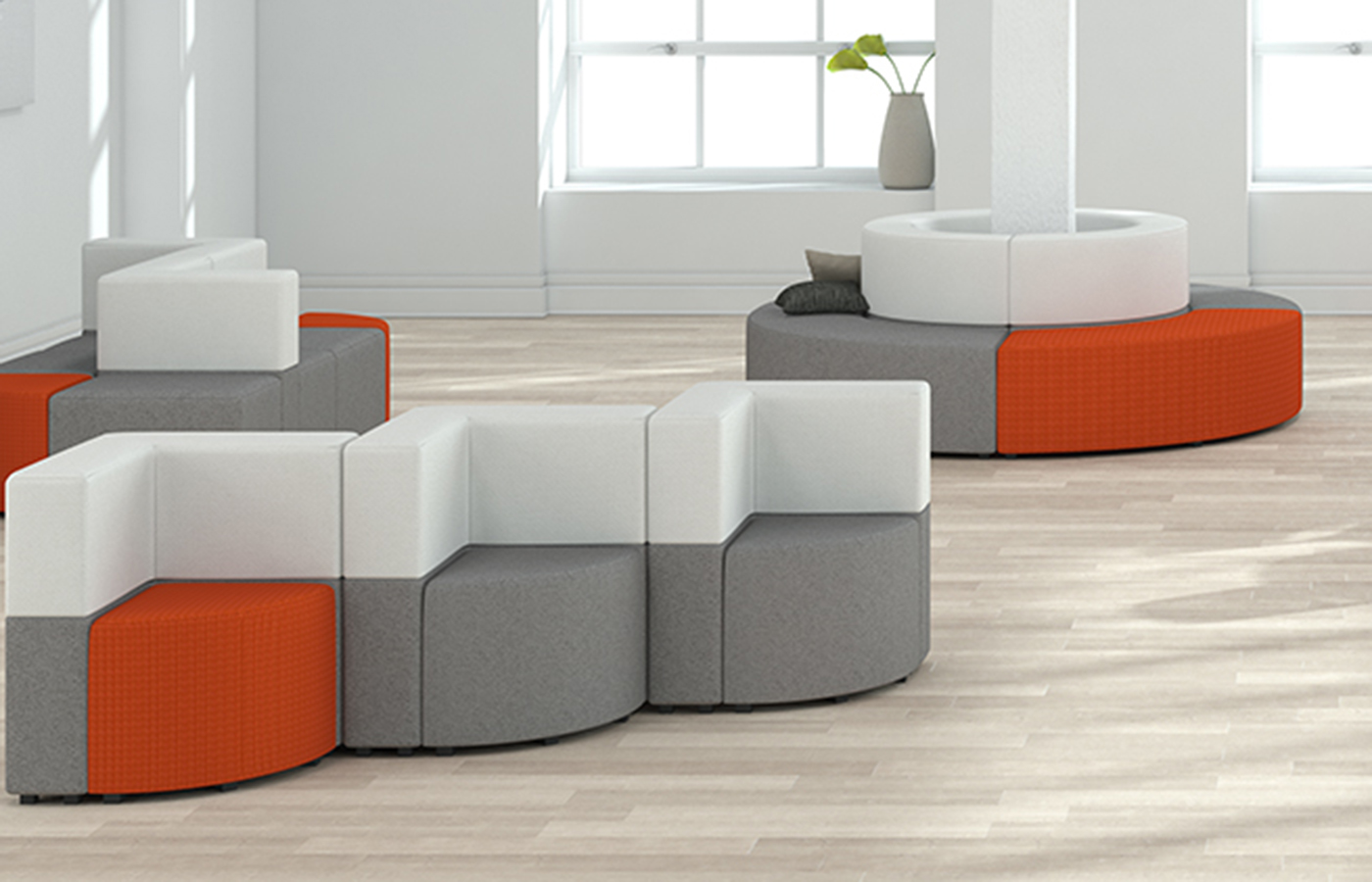 Thonet modular healthcare seating in white, grey and orange